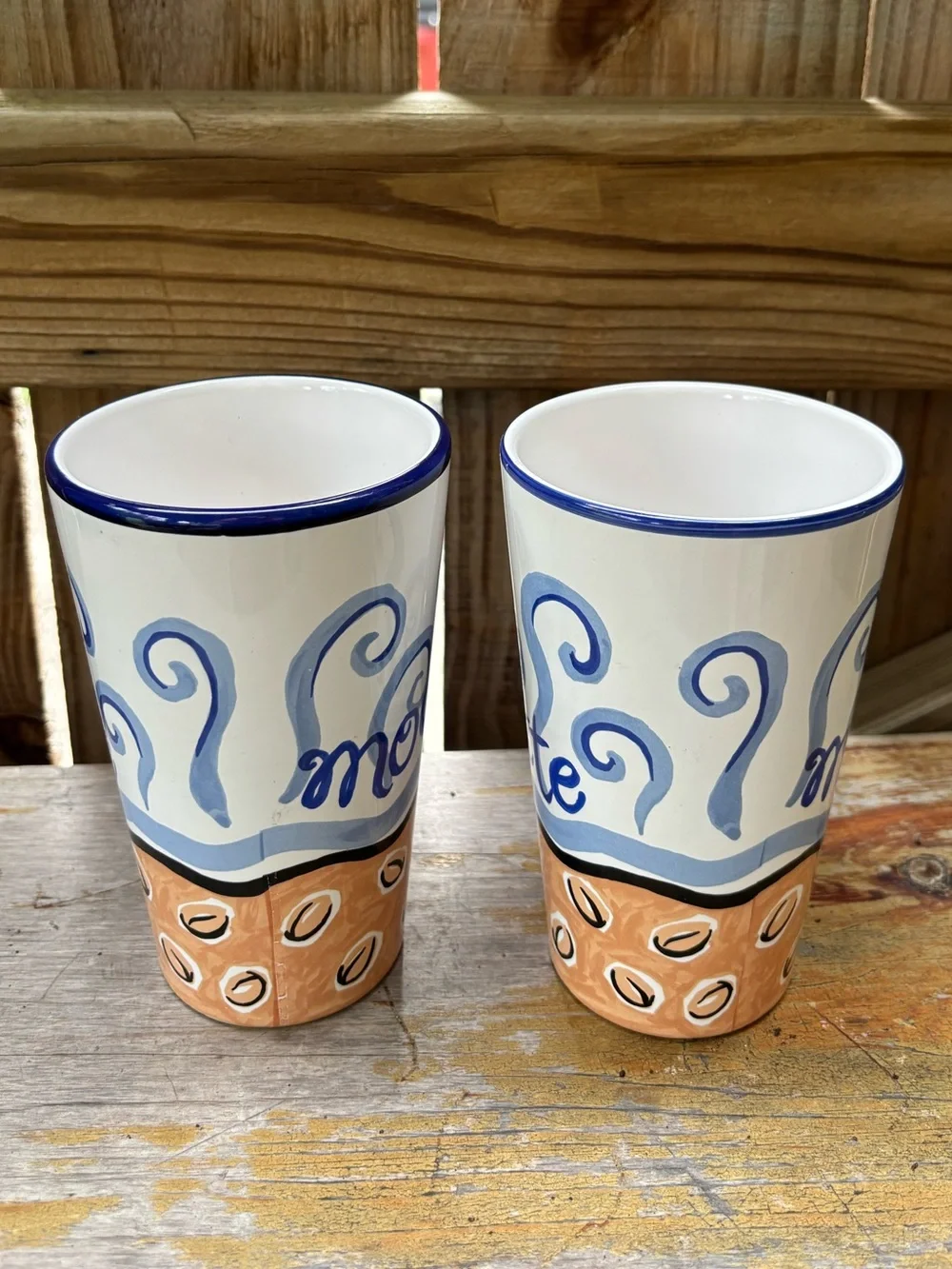 Set of 2 Williams Sonoma Hand Painted SS Cafe Mocha Latte Tall Tumblers 18oz